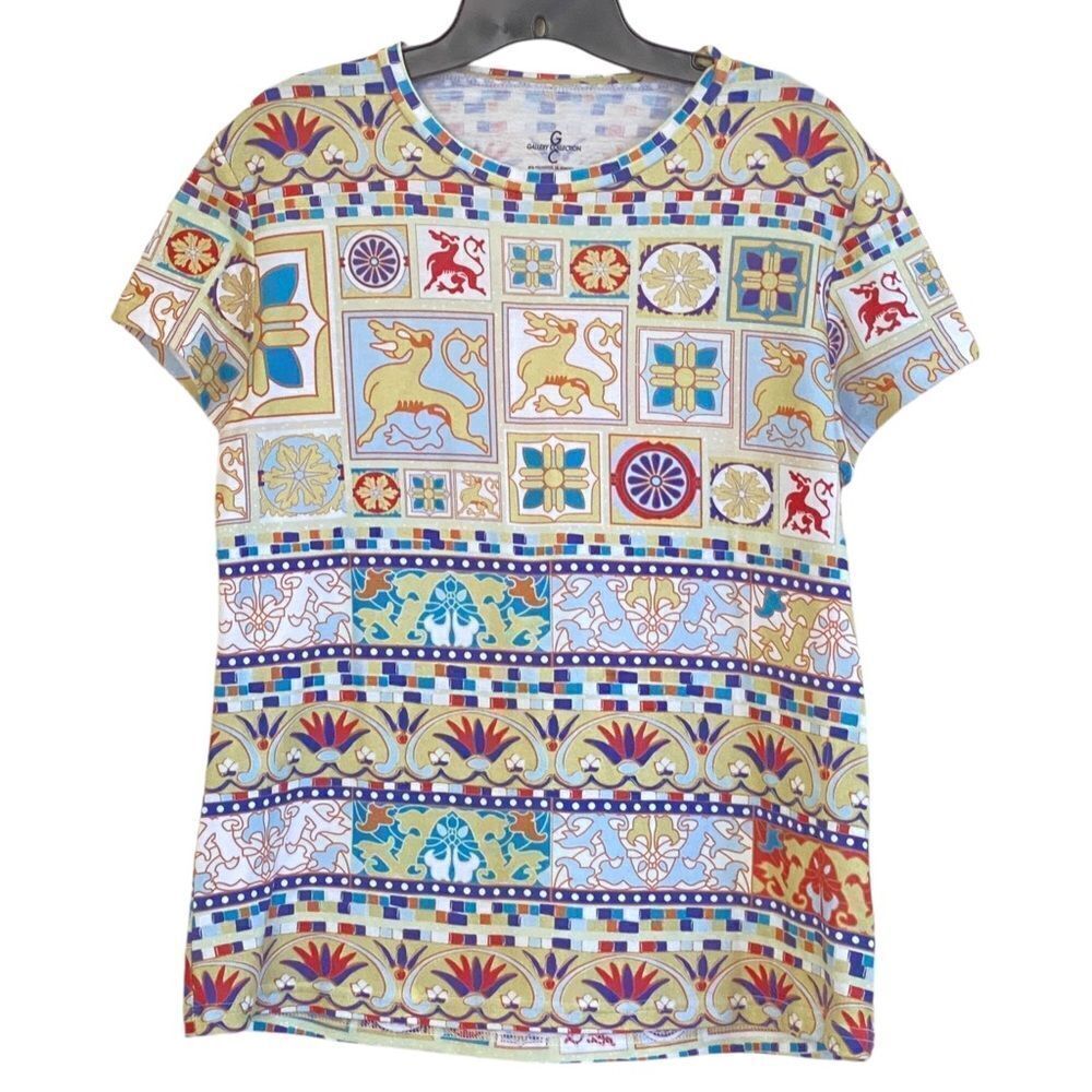 Gallery Collection Hearst Castle Mosaic Design Allover Print T Shirt Sz M